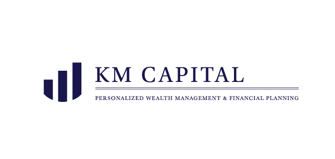 Blue letters on white background KM Capital Wealth Management