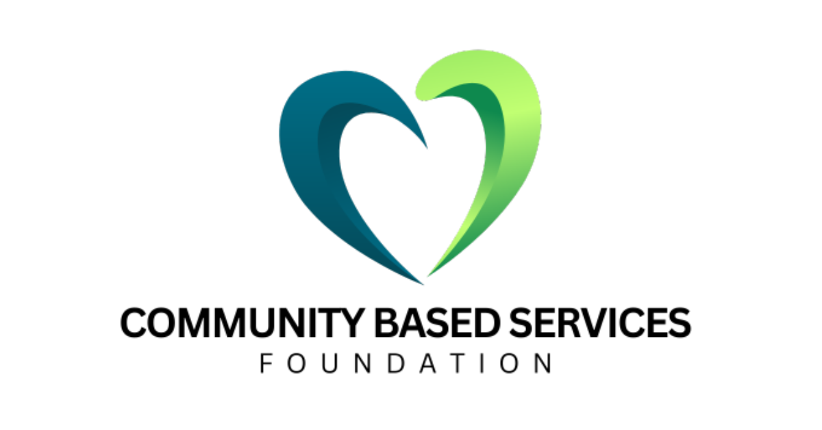 The logo for the Community Based Services Foundation with a blue and green heart