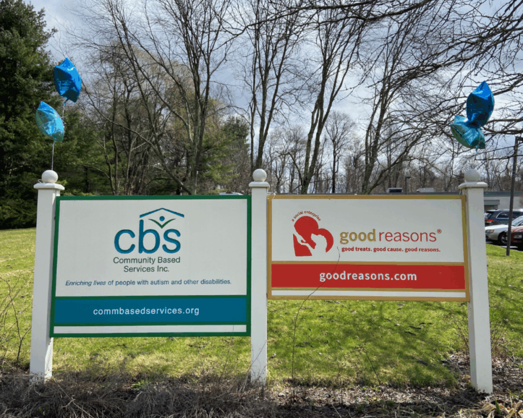 The exterior signs at Community Based Services for CBS and Good Reasons