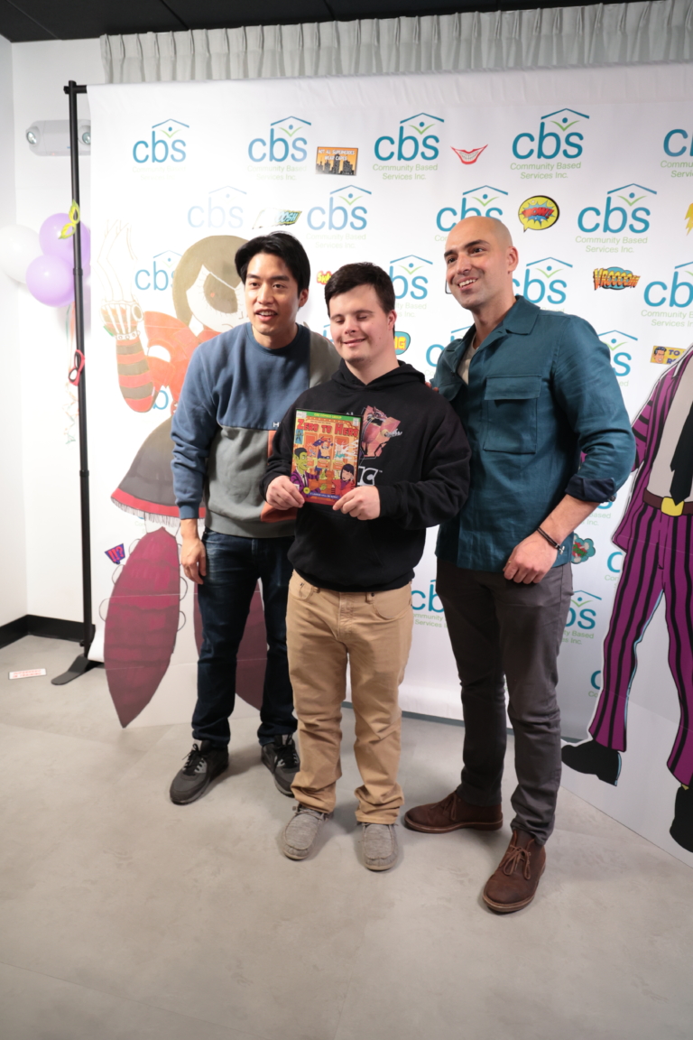 Left to Right: Artist Brian Chan, Creator Raymond, CBS Group Day Hab Manager Frank DiMaggio