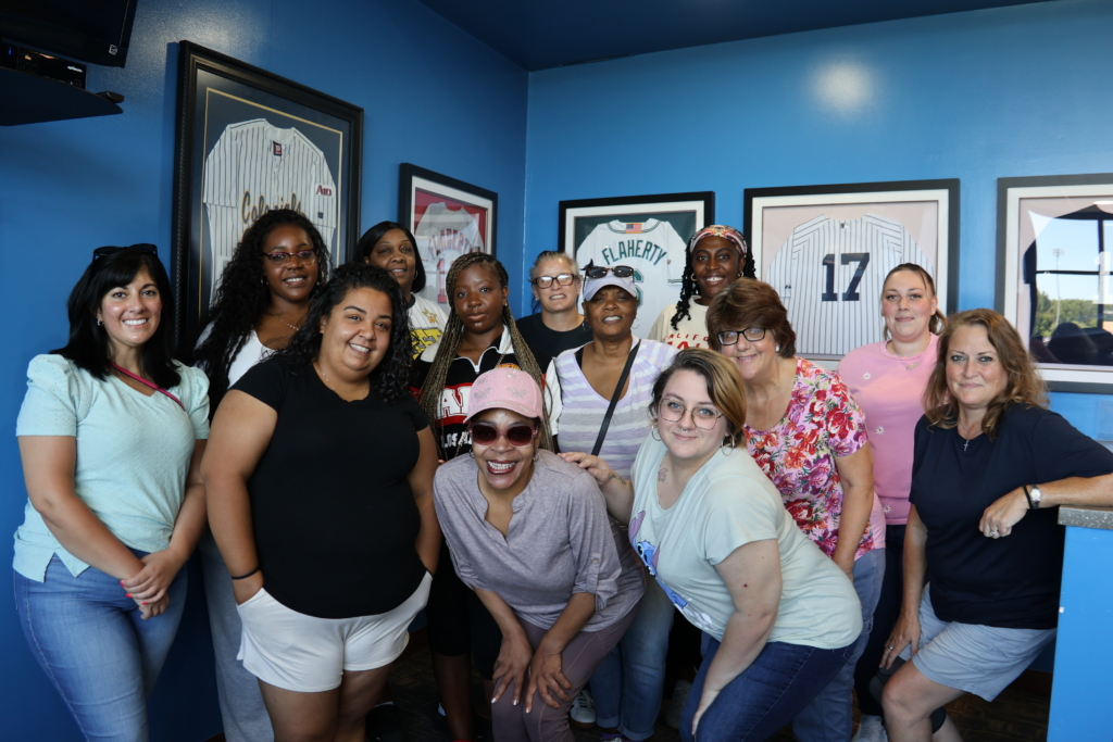The CBS Day Habilitation poses for a team photo at the Tri-City Valley Cats Baseball Game