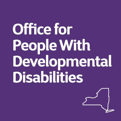 Office for People with Developmental Disabilities on a purple background with an outline of NY state